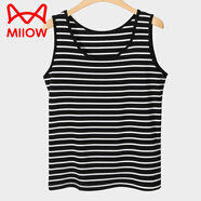 貓人（MiiOW）莫代爾女背心橫條紋無(wú)袖短款加肥大碼打底衫百搭寬肩寬松t恤吊帶 粗黑條紋 均碼 (建議體重110-160斤)