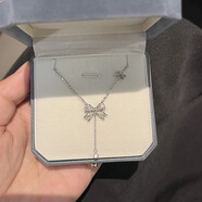 老鳳凰金店款S925純銀項鏈女蝴蝶結滿(mǎn)鉆1吊墜流蘇小眾個(gè)性鎖骨鏈 滿(mǎn)鉆蝴蝶結流蘇項鏈