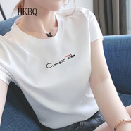 HKBQ輕奢字母印花t恤女短袖寬松休閑白色半袖女新款體恤衫女夏季 白色[字母嘴唇] S [80-95斤]