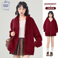JEANSWEST CLUB真維斯連帽開衫衛(wèi)衣女拉鏈外套2025年新款春秋季百搭潮牌休閑帽衫