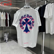克羅心艦旗重磅刺繡領(lǐng)子裝飾男女短袖克羅心十字架梵文T恤棉情侶店 白色白色白色白色 白色白色白色 M