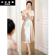 未萱婚禮媽媽裝高檔禮服平時(shí)可穿的媽媽婚宴旗袍禮服新中式年輕氣質(zhì)款 香檳色短袖 L 均碼