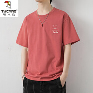 啄木鳥（TUCANO）2025新款純棉短袖T恤男夏季潮流冰絲圓領(lǐng)笑臉半袖體恤學生上衣服t FJNZB423-3066秀紅 4XL 170-195斤