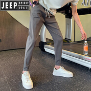 JEEP SPIRIT吉普休閑褲男士夏季輕薄韓版潮流修身小腳九分褲2025年潮牌冰絲男 深灰色 28