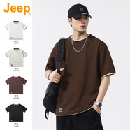 吉普（JEEP）美國(guó)正品Jeep高端美式休閑短袖男青年夏季潮牌簡(jiǎn)約寬松五分袖上衣 深棕色【官方正品】 5XL 【推薦體重210-230斤】