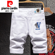 皮爾卡丹（pierre cardin）歐洲站歐貨刺繡牛仔短褲男士夏季薄款馬褲潮流修身5分中褲子新品 白色RS-885短褲 36