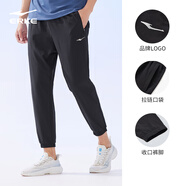 鴻星爾克運動(dòng)褲男夏季跑步休閑長(cháng)褲九分褲男士褲子衛褲男褲休閑速干褲子 正黑-吸濕速干2012-夏款 L （165-170cm/120-130斤）