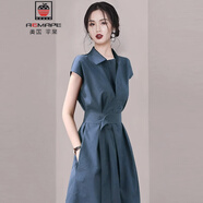 AEMAPE復古高級感氣質(zhì)通勤連衣裙2025夏季新款女裝職場(chǎng)法式小個(gè)子襯衫裙 藍色 2XL (125-135斤拍)