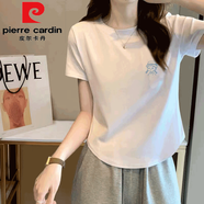 皮爾卡丹（pierre cardin）2025新款夏季短袖t恤女小個(gè)子修身純棉不規(guī)則圓領(lǐng)弧形小衫上衣潮 白色A01(小女孩) S
