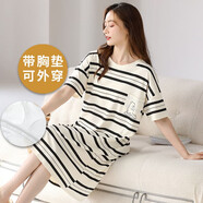 浪莎帶胸墊一體睡裙女夏季2025新款睡衣韓范可外穿甜美薄款休閑家居服 帶胸墊短袖睡裙女：ZX-70201 M