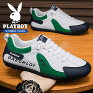 花花公子（PLAYBOY）鞋子男鞋2026春夏季新款休閑透氣鞋男網(wǎng)面運動(dòng)防滑男士跑步德訓鞋 白綠(網(wǎng)面款） PLG2514493 43