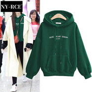 NY-RCE潮牌衛(wèi)衣女寬松春秋新款時(shí)尚連帽韓版加絨加厚帶帽外穿上衣 綠色【不加絨】 L