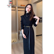 AEMAPE秋裝新款2025法式女裝冷淡風(fēng)氣質(zhì)女神范純色內(nèi)搭連衣裙秋冬 黑色 XL 建議110-125斤