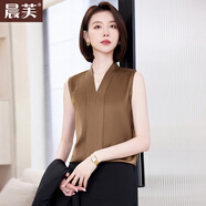 晨芙職業(yè)無袖V領(lǐng)襯衫女夏季高級感西裝內(nèi)搭背心打底衫上衣雪紡白襯衣 咖啡色襯衫(0082經(jīng)典款) L 建議100-108斤