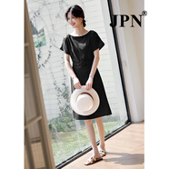 JPN香港潮牌短袖純色連衣裙女2025夏季新款氣質(zhì)小個(gè)子收腰打底裙 黑色 M