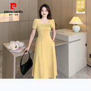 皮爾卡丹（PIERRE CARDIN）茶歇黑色方領(lǐng)連衣裙女夏法式優(yōu)雅名媛氣質(zhì)修身簡約高級(jí)感禮服長裙 廣州十三行連衣裙黃色 2XL 新品連衣裙