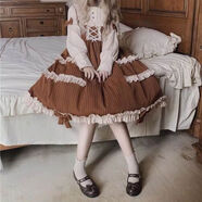 精品洛麗塔裙子Lolita正品廠(chǎng)原泡芙人偶op秋冬長(cháng)袖日常少女洋裝連 焦糖色 均碼