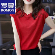 羅蒙（ROMON）輕奢女裝 短袖T恤女士夏季2024年新款小蝙蝠袖冰絲針織衫韓版上衣 紅色 S 80-95