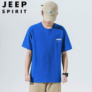 JEEP SPIRITT恤男短袖2025夏季新款純棉T男款美式寬松男士內(nèi)搭全棉打底衫男裝 克萊因藍 M