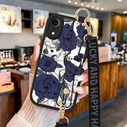 涂畫(huà)手適用蘋(píng)果XS Max手機殼輕奢花朵女款腕帶支架iPhone/XR可調節長(cháng)掛繩硅膠軟殼小羊皮防摔保護套 蘋(píng)果XR【黑色-魅藍花卉】