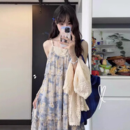 緋垚連衣裙度假風(fēng)碎花吊帶裙夏季新款女田園民族森系海邊沙灘長裙子 碎花吊帶長裙 L