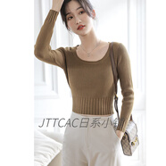 JTTCAC日本方領(lǐng)針織衫女2025春秋新款白色修身內(nèi)搭打底毛衣黑色長(zhǎng)袖上衣 黃咖色 M （91-105斤）