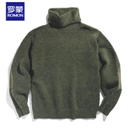 羅蒙（ROMON）工裝美式復(fù)古加厚針織馬海毛毛衣高領(lǐng)春秋季黑色內(nèi)搭打底衫男 墨綠色 2XL