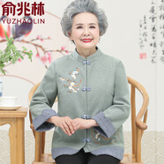 俞兆林奶奶春秋唐裝外套老年人春裝女婚禮套裝老太太毛呢老人媽媽上衣服 綠色春秋單件上衣 3XL (建議115-130斤)