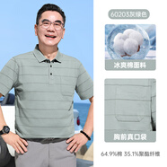 老爺車(chē)含棉短袖t恤男爸爸中老年人衣服夏季POLO條紋衫實(shí)用禮物送父親節 YT252260203灰綠色 2XL (185) 【推薦150-170斤】