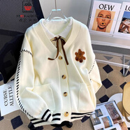 AEMAPE小熊毛衣開衫女外套2025春新款女裝衣服寬松溫柔秋冬季針織上衣 米白色 均碼 (80-140斤拍)