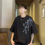 晨瑞杰夏季13純棉短袖T恤男孩15青少年16中學(xué)生男裝帥氣上衣12-18歲半袖 黑色 S