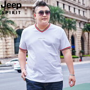 JEEP SPIRIT吉普夏薄新款潮胖子大碼短袖T恤男裝加肥寬松肥佬半袖V領(lǐng)純棉衣服 白色 C款 5XL --230-250斤