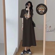 敏潮格倫孕婦連衣裙夏裝2025新款短袖t恤裙子夏季孕媽媽洋氣穿搭開(kāi)叉長(zhǎng)裙 碳灰色（沙漠汽車(chē)） L