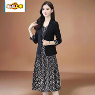 初徑高端氣質(zhì)西裝兩件套裝廣州十三行長(cháng)袖連衣裙春秋新款媽媽 黑色2(兩件套) XL 【適合116-125斤】