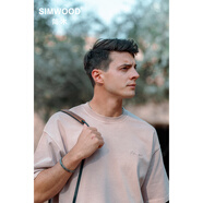 SIMWOOD/簡木【超寬松版】320g重磅水洗做舊鎖鏈繡短袖T恤SN210101 水洗煙粉(重洗復古) XL （建議161-180斤）