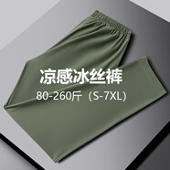 歐絲卡綠色冰絲褲女2025夏季寬松高腰直筒褲中年媽媽裝休閑褲 墨綠-薄款(長(cháng)褲) S 建議80-95斤