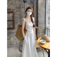 沐霓法式白色無袖背心連衣裙2025新款女方領(lǐng)氣質(zhì)收腰顯瘦A字度假長裙 法式方領(lǐng)連衣裙【白色】 M 碼【建議85-110斤】