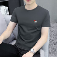 KRDUGBR【三防】短袖t恤男圓領(lǐng)夏季100%純棉半袖修身內搭夏裝男裝體恤 深灰色 L 【120-135斤】