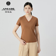 阿瑪施（AMASS）女裝2025新款縫線設(shè)計修身短袖莫代爾T恤女5301025 5301024 V型領(lǐng)-咖 XL (5碼)