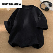 LMAY戴登堡夏季潮胖子短袖T恤男加肥加寬松提花重磅半袖上衣 黑色 3XL