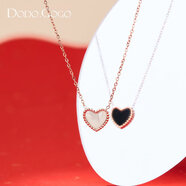 DODOGOGO愛(ài)心雙面項鏈女士心形百搭?lèi)?ài)心鎖骨鏈母親節禮物送媽媽 黑白色-項鏈