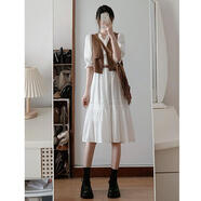伊離姿流蘇白色連衣裙2025年夏季英倫風(fēng)連衣裙馬甲西部牛仔風(fēng)格衣服套裝 馬甲+連衣裙 送腰帶 高質(zhì)量 M