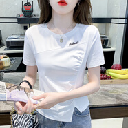 AEMAPE不規(guī)則短袖t恤女夏2025新款設計感小眾修身顯瘦圓領開叉短款上衣 白色 XL (110-120斤拍)