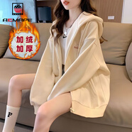 AEMAPE開(kāi)衫外套女秋冬季新款加絨加厚慵懶風(fēng)連帽衛衣寬松長(cháng)袖上衣ins潮i 【雙節促銷(xiāo)】杏色-加絨加厚 XL 120-135斤