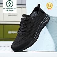 啄木鳥(niǎo)品牌男士夏季透氣網(wǎng)鞋薄款鏤空網(wǎng)面運動(dòng)腳寬腳胖一腳蹬男鞋大碼46 全黑色 40