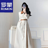 羅蒙（ROMON）連衣裙女2024秋季新款法式赫本風氣質顯瘦收腰秋冬裝女神范長裙子 米白色 L