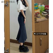 盛妙慈半身裙女彈力牛仔魚尾裙開叉2023年新款中長款包臀裙子小個子牛仔 顯瘦黑_[彈力裙]_6325 L_建議105-115斤