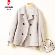 皮爾卡丹（pierre cardin）秋冬雙面羊絨大衣女小個子新款寬松短款寬松氣質羊毛呢子外套 米白色 M 108-118斤