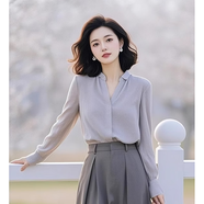 SAVC杭州意法連衣裙專(zhuān)柜品牌高端女裝秋季穿搭一整套感女通勤棉麻襯衫 淺灰色襯衫  今年新款素訂同款 XL