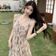 零釋法式碎花吊帶裙連衣裙女套裝裙子夏天女裝2025夏季新款超仙中長裙 吊帶裙（單裙子） 2XL （130-140斤）
